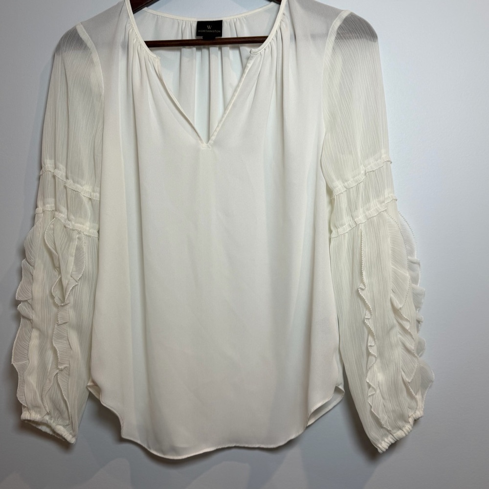 Worthington Cream Blouse with Ruffled Sleeves